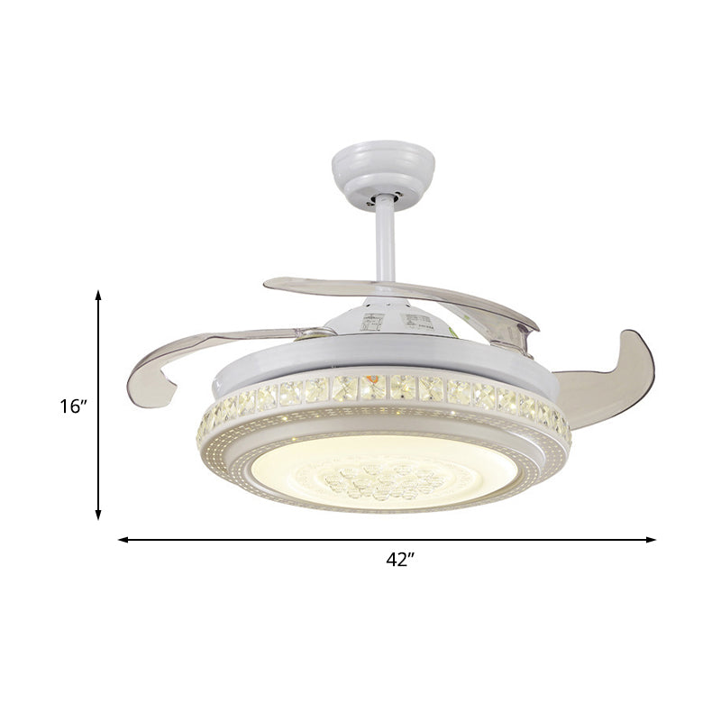 42 "W Wit LED -plafondventilator Verlichting Minimalisme Minimalisme Metaal Circulaire semi -spoelmontage Licht met 4 heldere messen, externe/wandregeling/frequentieconversie