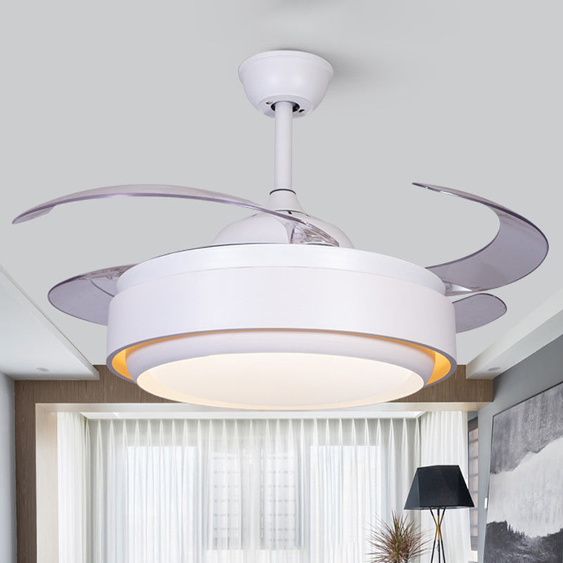 42 "brede acryl Wit semi -spoeling Mount Circle LED Hedendaagse 4 Blades ventilatorverlichting voor slaapkamer, op afstand/muurbediening