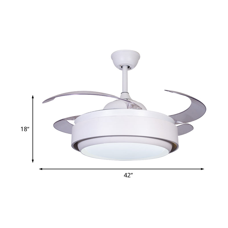 42 "brede acryl Wit semi -spoeling Mount Circle LED Hedendaagse 4 Blades ventilatorverlichting voor slaapkamer, op afstand/muurbediening