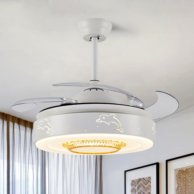 42 "W Delphinmuster Schlafzimmer Lüfter Licht Minimalismus Acryl -LED weiße Halbmontagebeleuchtung mit 4 Klingen, Fern-/Wandsteuerung/Frequenzumwandlung und Fernbedienung