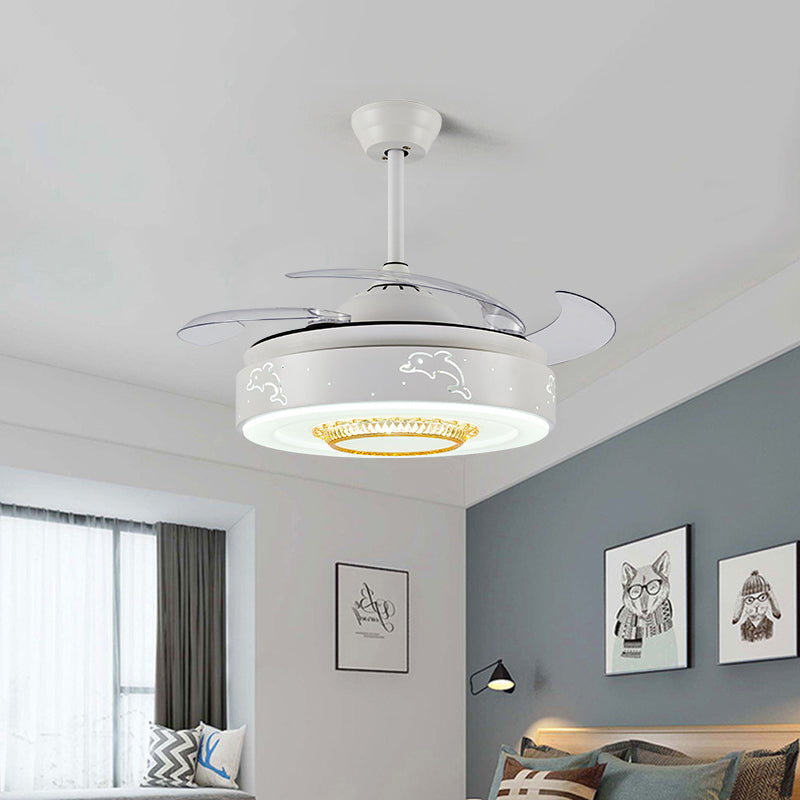 42 "W Delphinmuster Schlafzimmer Lüfter Licht Minimalismus Acryl -LED weiße Halbmontagebeleuchtung mit 4 Klingen, Fern-/Wandsteuerung/Frequenzumwandlung und Fernbedienung