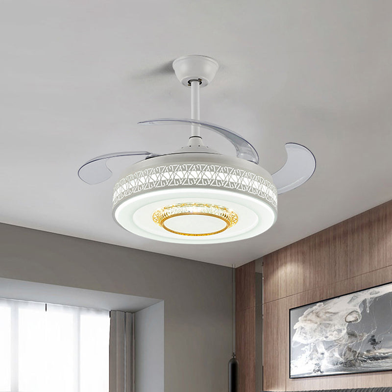 42 "Breedte Modernism Cirkel Hangdoekventilator Lamp LED Acryl Semi Flush Mount plafondlicht in wit met 4 heldere messen, op afstand/wandregeling