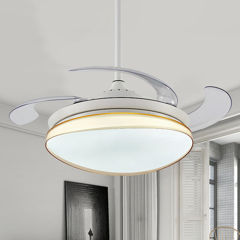Iluminación del ventilador de sala de estar curvado LED de metal simple 42 "W White Semi Flush Mount Lighture con control remoto/de pared/conversión de frecuencia y control remoto, 4 cuchillas