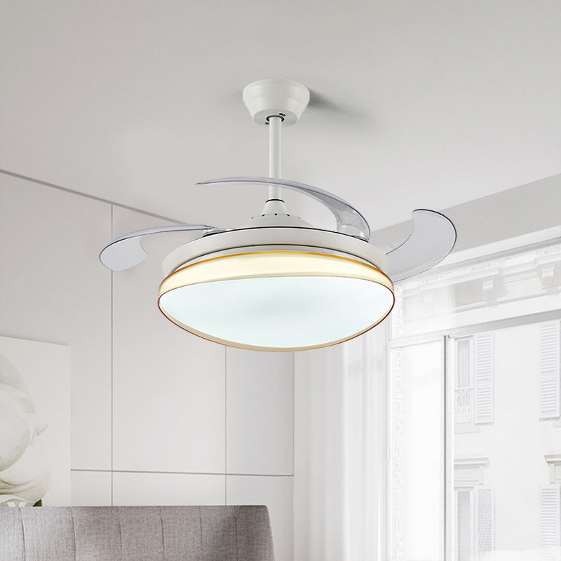 Iluminación del ventilador de sala de estar curvado LED de metal simple 42 "W White Semi Flush Mount Lighture con control remoto/de pared/conversión de frecuencia y control remoto, 4 cuchillas