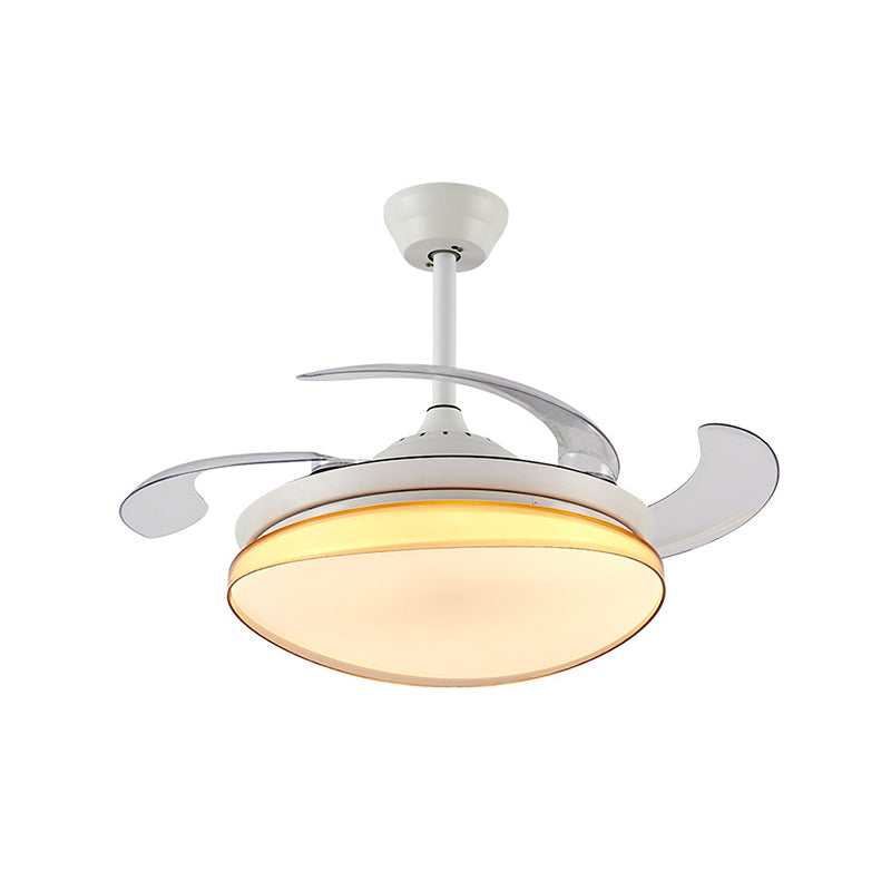 Iluminación del ventilador de sala de estar curvado LED de metal simple 42 "W White Semi Flush Mount Lighture con control remoto/de pared/conversión de frecuencia y control remoto, 4 cuchillas