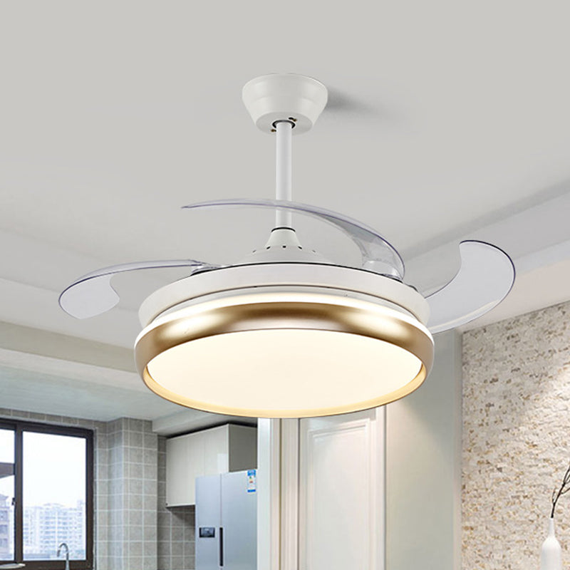 Lámpara de ventilador colgante acrílico Modernista 42 "W LED Sala de estar 4 cuchillas Semi Monte Iluminación en oro, control remoto/pared/conversión de frecuencia y control remoto