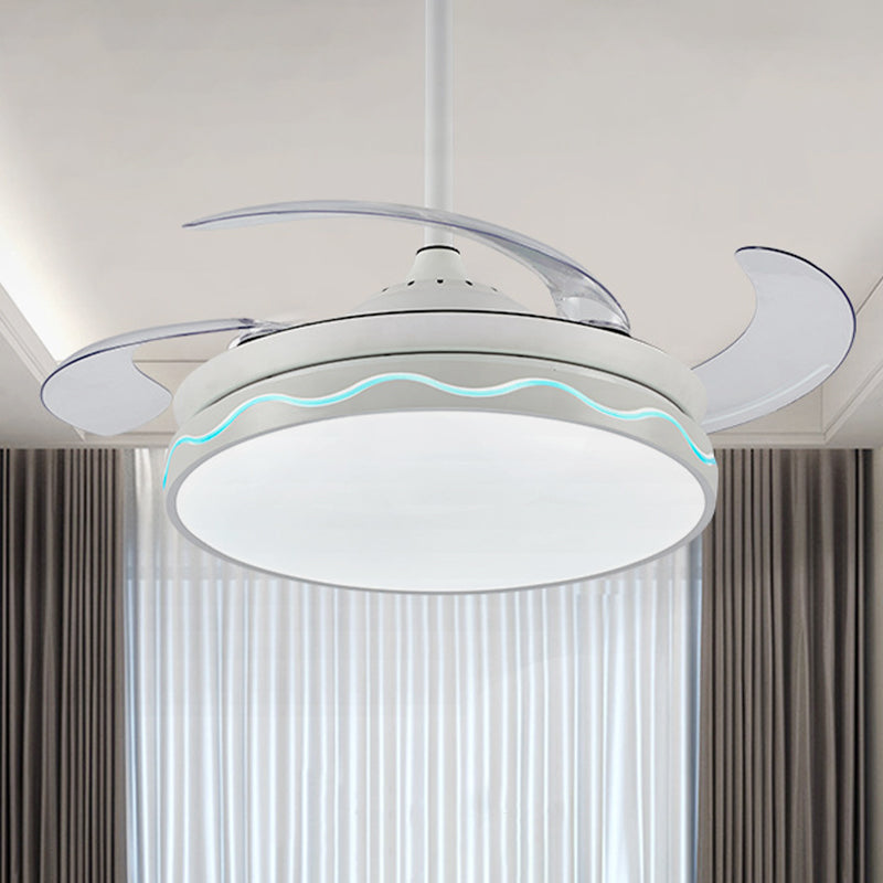 Luz de ventilador de colgante circular contemporáneo de 42 "LECHA DEL ACRYLIC SEMI SEMI FLUSH LUZ en blanco con 4 cuchillas, control remoto/pared/conversión de frecuencia y control remoto