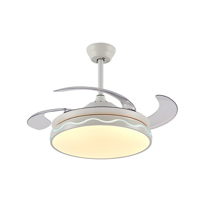 Luz de ventilador de colgante circular contemporáneo de 42 "LECHA DEL ACRYLIC SEMI SEMI FLUSH LUZ en blanco con 4 cuchillas, control remoto/pared/conversión de frecuencia y control remoto