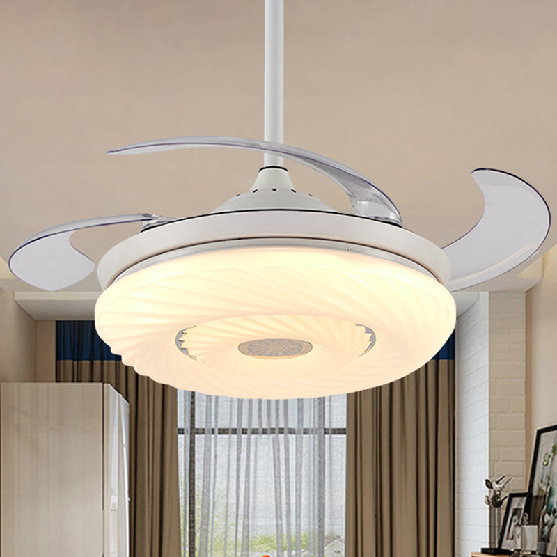 42 "W White Circle Hanging ventilador de ventilador de metal moderno Led de comedor semi iluminación con 4 cuchillas, control remoto/pared/conversión de frecuencia y control remoto