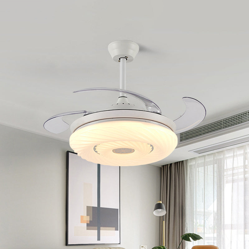 42 "W White Circle Hanging ventilador de ventilador de metal moderno Led de comedor semi iluminación con 4 cuchillas, control remoto/pared/conversión de frecuencia y control remoto