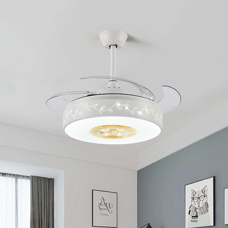 42 "" White White Semi-mont LEGLING MOTEMENT LED LED MODERNISME PENDANT LAMPE FAN AVEC COMMANDE RÉTOCUSE / MUR, 4 PLACES CERTAINES