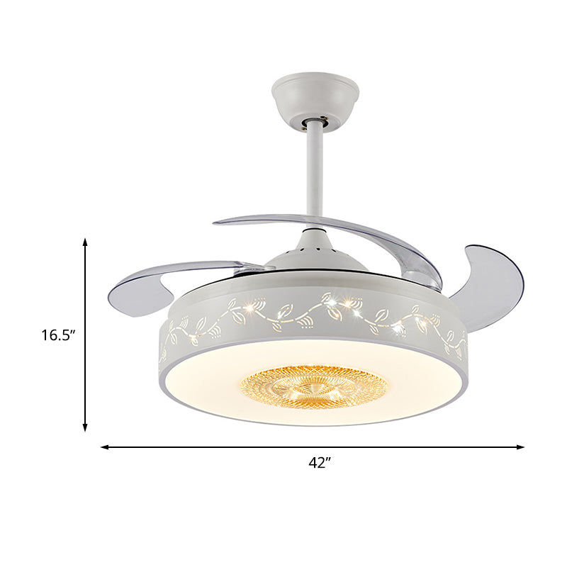 42 "" White White Semi-mont LEGLING MOTEMENT LED LED MODERNISME PENDANT LAMPE FAN AVEC COMMANDE RÉTOCUSE / MUR, 4 PLACES CERTAINES