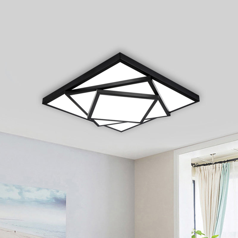 Plafonnier rectangulaire/carré noir/blanc à LED en métal moderne pour salon, 40,6 cm/49,5 cm/63,5 cm de large