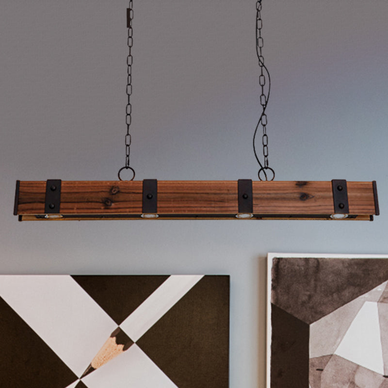 Wood Beam Down Light Lodge Style 4 Lights Kitchen Island Lighting with Chain in Black Finish