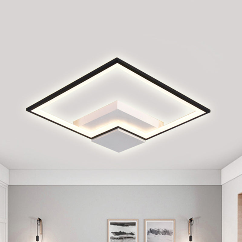 Black/White/Black and White Torch Square Ceiling Lamp Simplicity 16"/19.5"/23.5" Wide LED Acrylic Flush Mount Light in Warm/White Light
