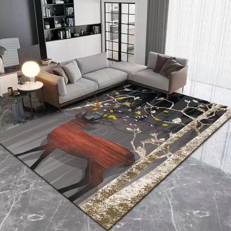 Dark Gray Deer Carpet Polyester Modern Carpet Stain Resistant Carpet for Home Decor