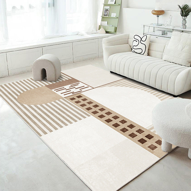 Brown Simple Carpet Polyester Striped Carpet Stain Resistant Carpet for Living Room