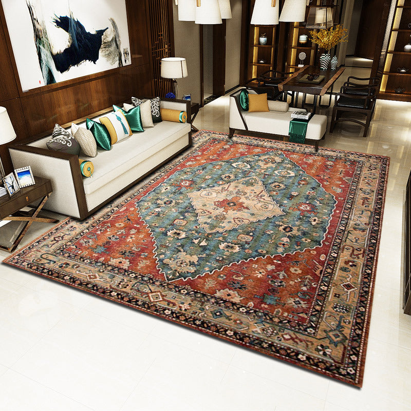 Orange Traditional Rug Polyester Graphic Area Rug Non-Slip Backing Rug for Home Decor