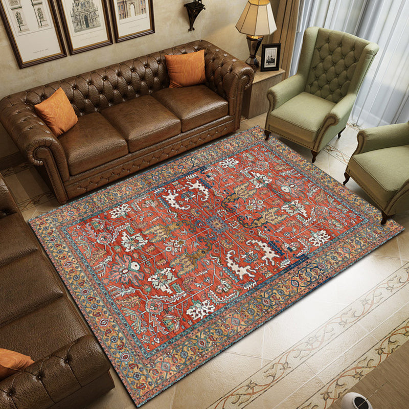 Orange Traditional Rug Polyester Graphic Area Rug Non-Slip Backing Rug for Home Decor