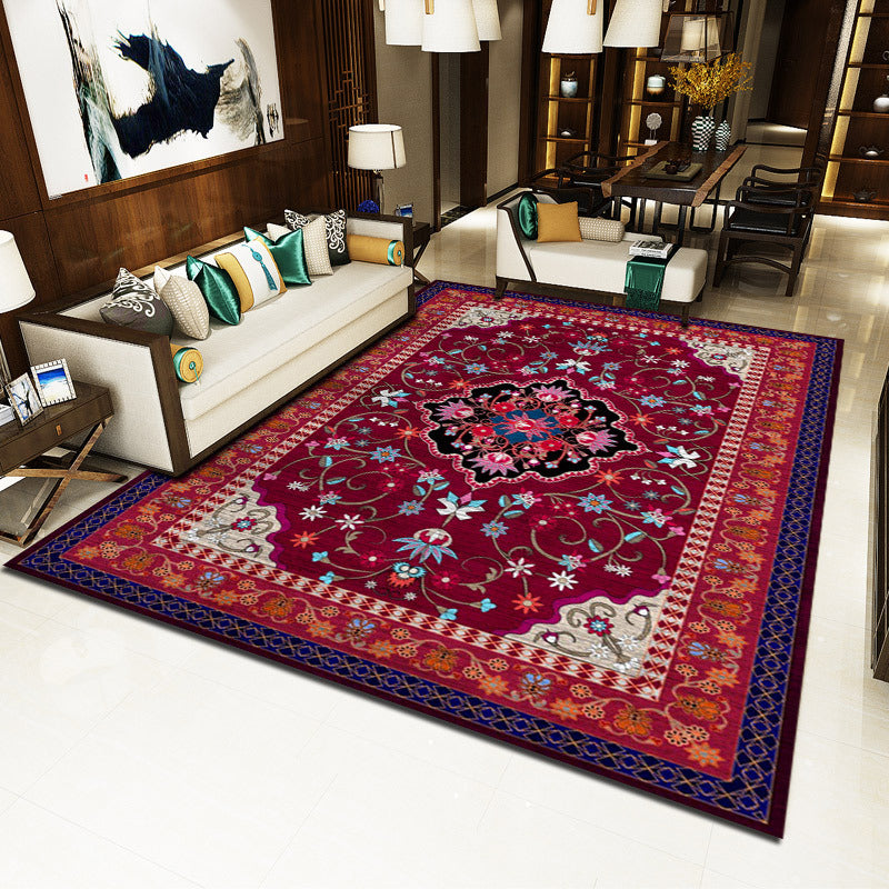 Orange Traditional Rug Polyester Graphic Area Rug Non-Slip Backing Rug for Home Decor