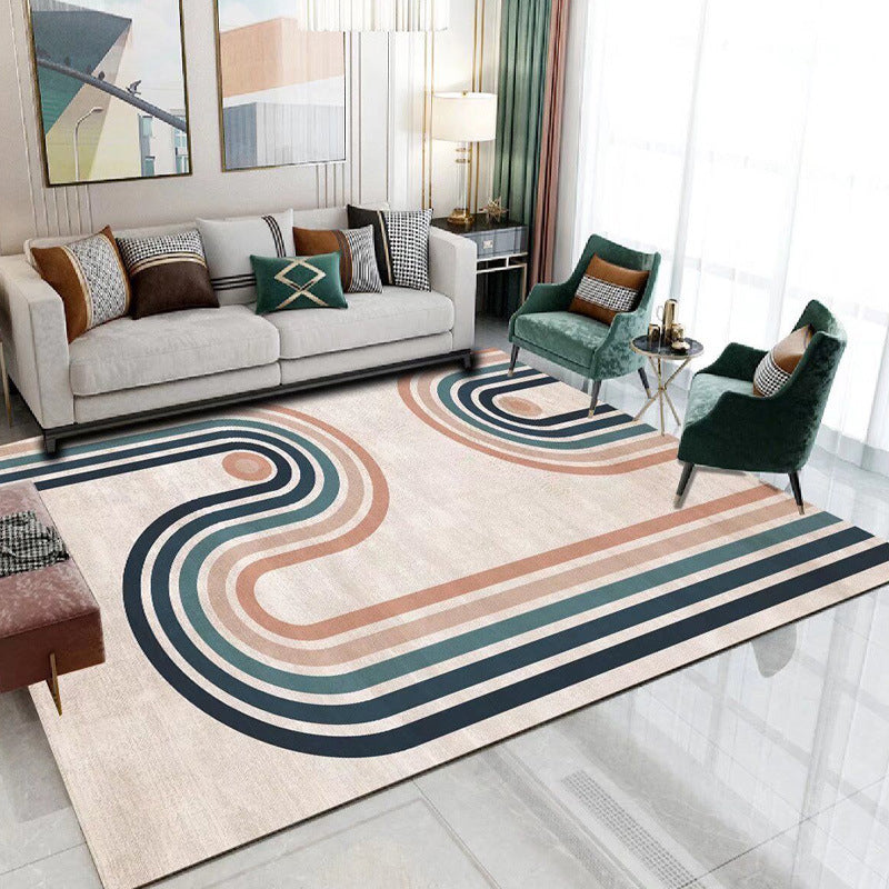 Beige Modern Rug Polyester Stripe Rug Stain Resistant Rug for Drawing Room