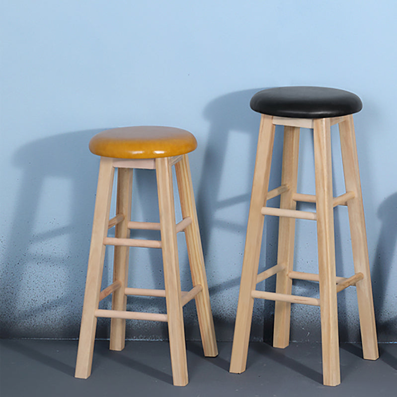 Industrial Style Bar-stool with Wooden Legs Round Seat for Kitchen Bar