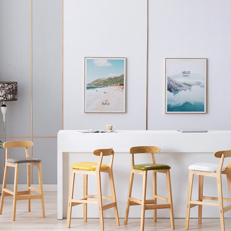 Modern Style Bar-stool Wooden Legs with Footrest Low Back for Kitchen Bar