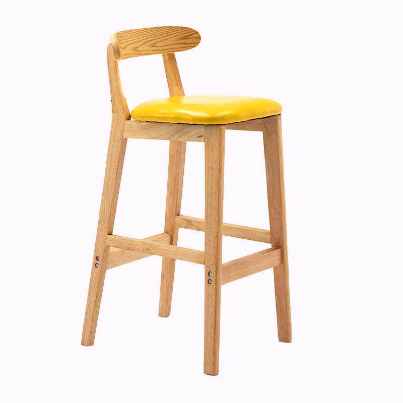 Modern Style Bar-stool Wooden Legs with Footrest Low Back for Kitchen Bar