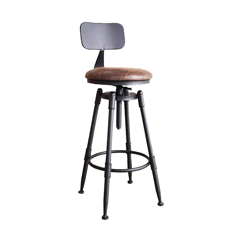Modern Style Bar-stool Round Seat with Footrest Iron Legs for Kitchen Bar