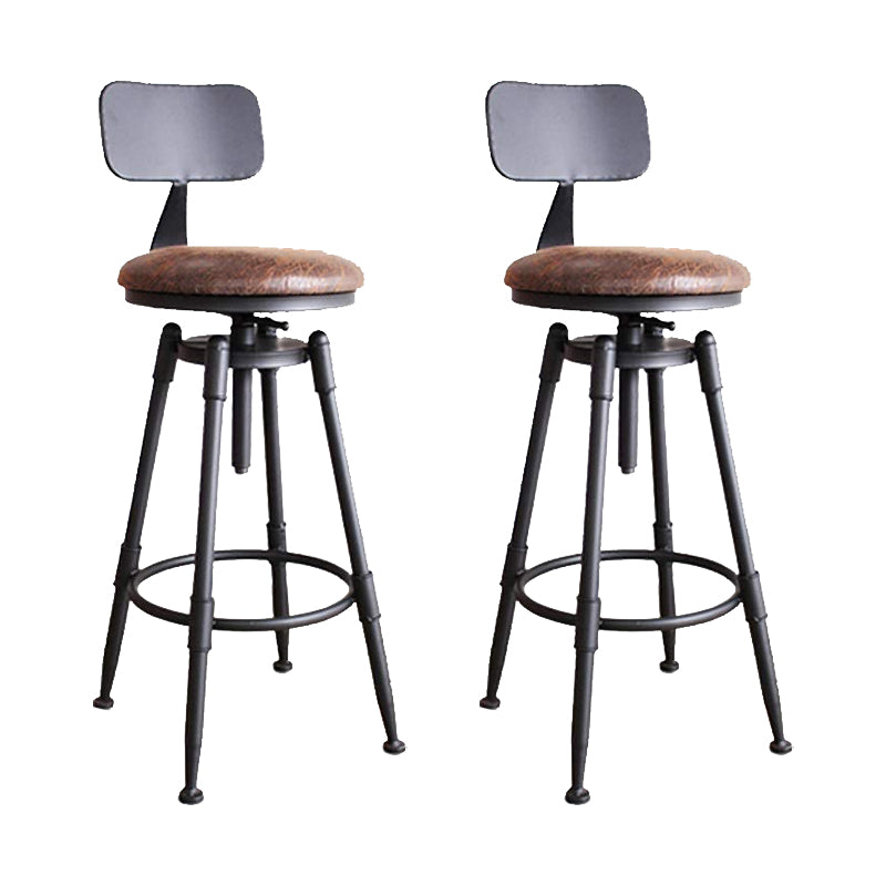 Modern Style Bar-stool Round Seat with Footrest Iron Legs for Kitchen Bar