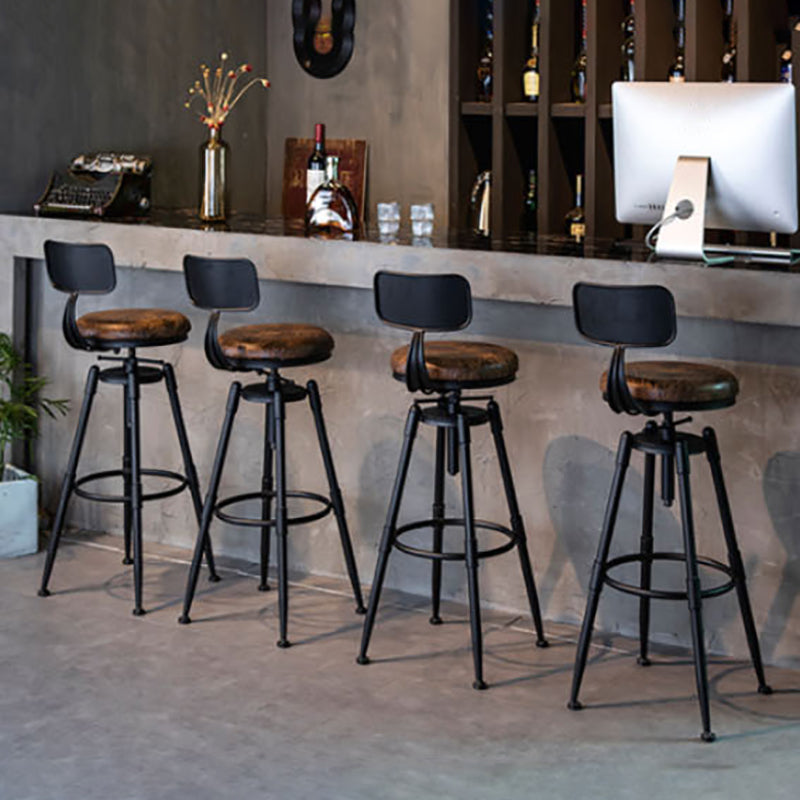 Modern Style Bar-stool Round Seat with Footrest Iron Legs for Kitchen Bar