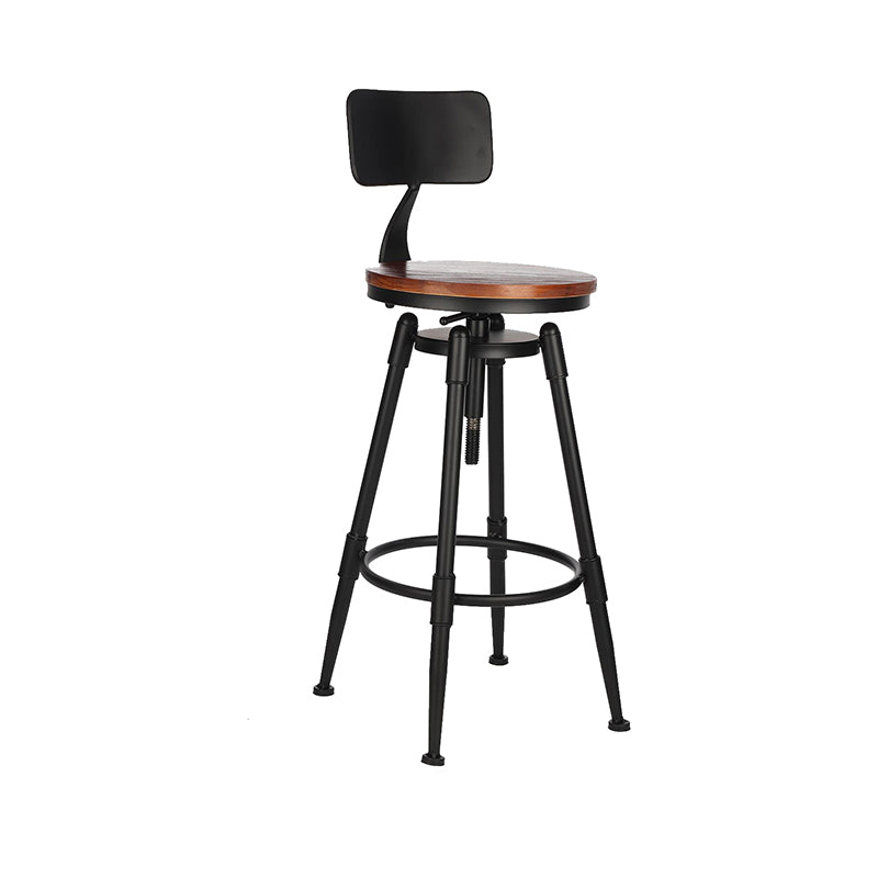 Modern Style Bar-stool Round Seat with Footrest Iron Legs for Kitchen Bar