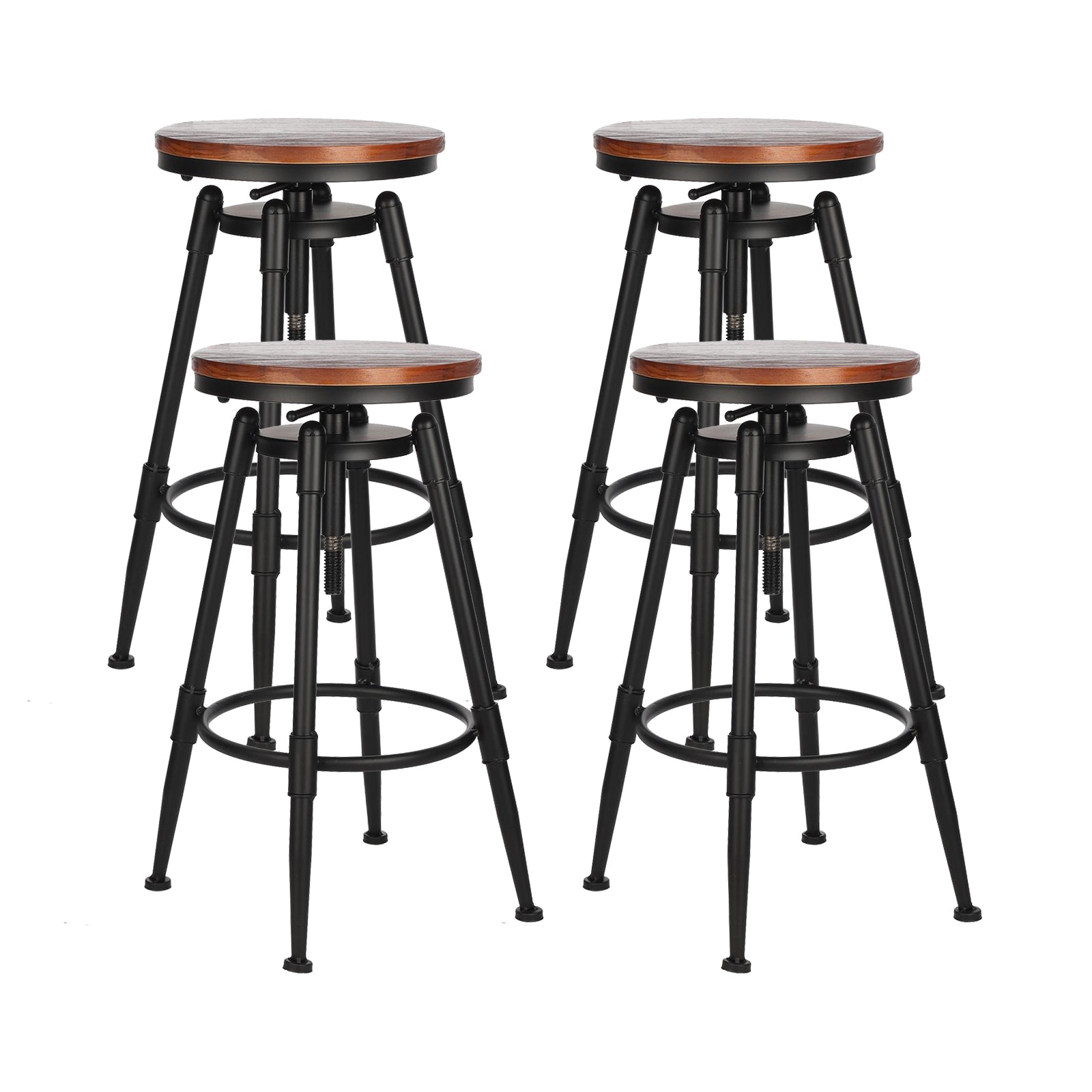 Modern Style Bar-stool Round Seat with Footrest Iron Legs for Kitchen Bar