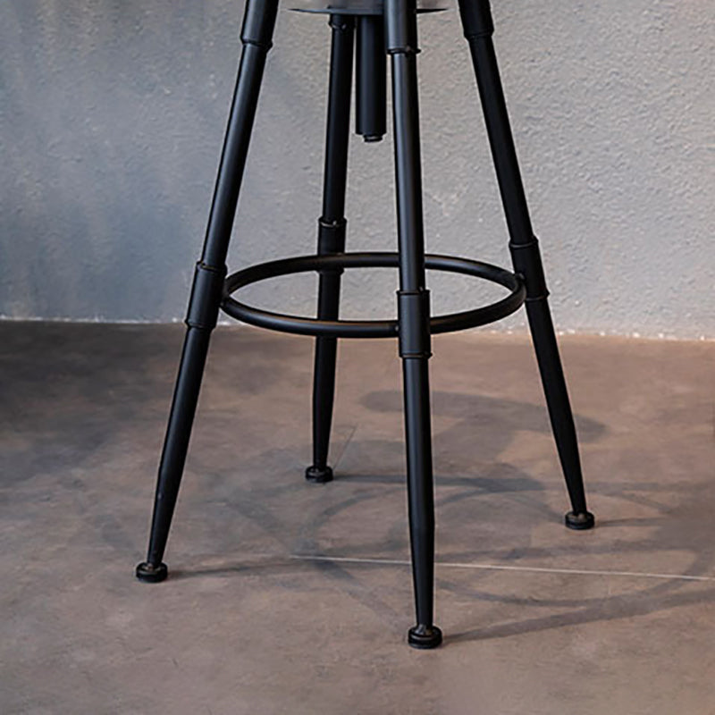 Modern Style Bar-stool Round Seat with Footrest Iron Legs for Kitchen Bar