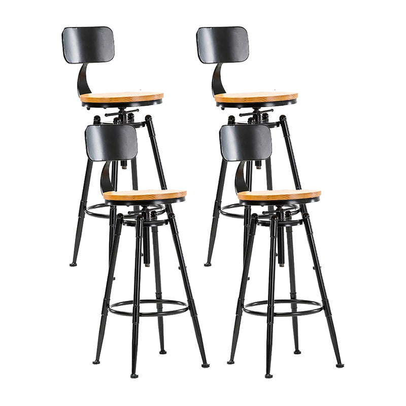 Modern Style Bar-stool Round Seat with Footrest Iron Legs for Kitchen Bar