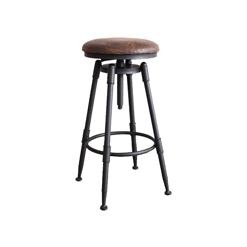 Modern Style Bar-stool Round Seat with Footrest Iron Legs for Kitchen Bar