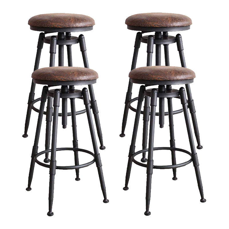 Modern Style Bar-stool Round Seat with Footrest Iron Legs for Kitchen Bar