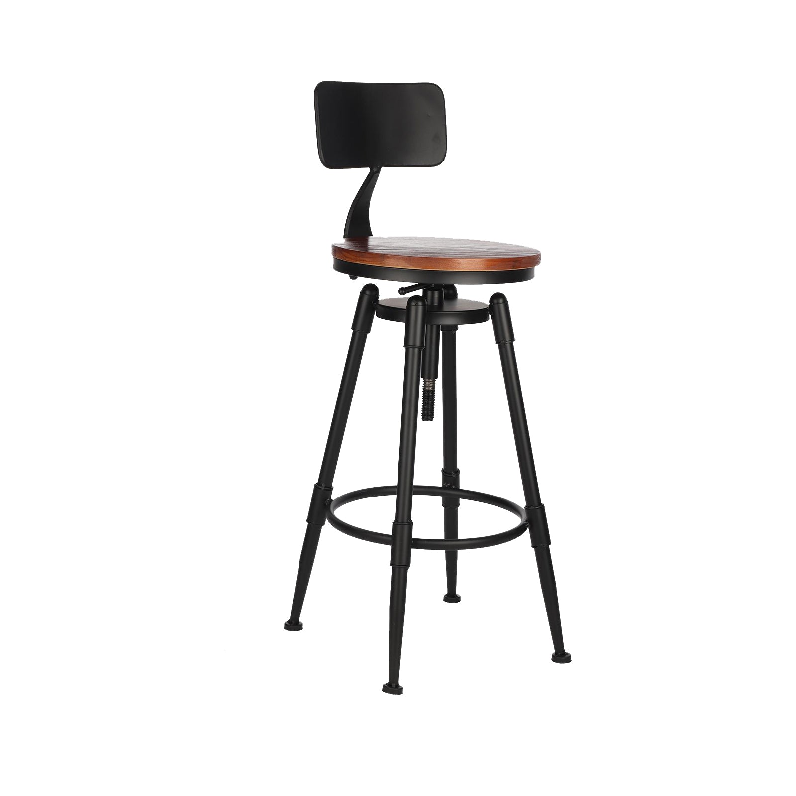 Modern Style Bar-stool Round Seat with Footrest Iron Legs for Kitchen Bar
