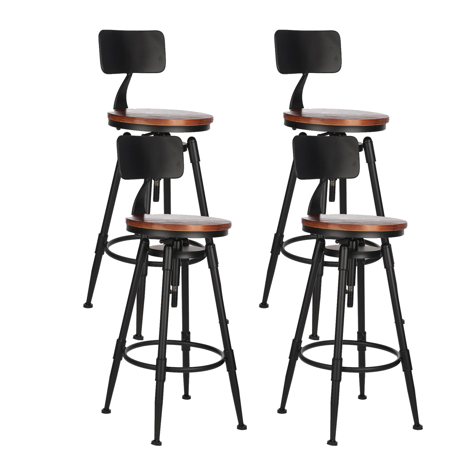 Modern Style Bar-stool Round Seat with Footrest Iron Legs for Kitchen Bar