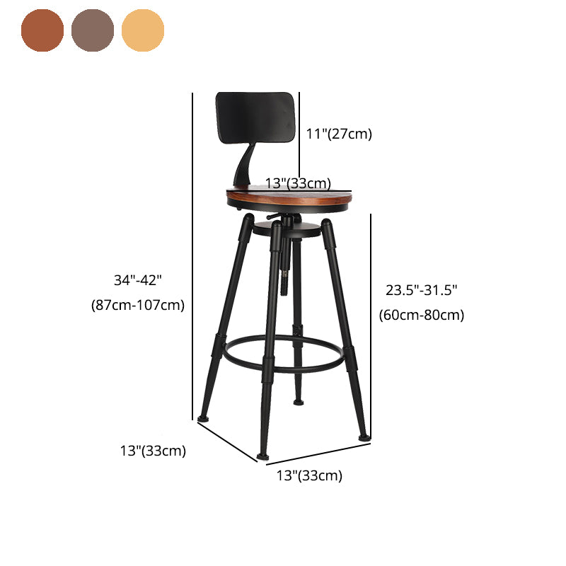Modern Style Bar-stool Round Seat with Footrest Iron Legs for Kitchen Bar
