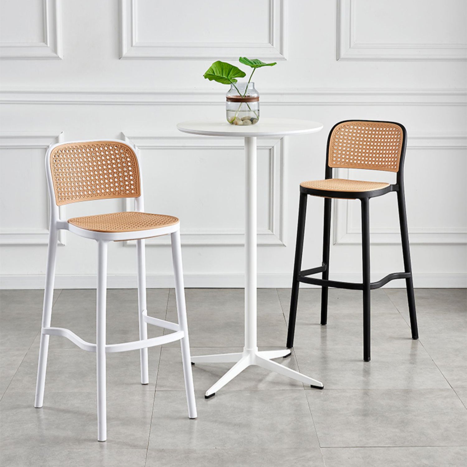 Taburete escandinavo de plástico para cocina, comedor, taburete sin brazos, taburete de bar con respaldo bajo