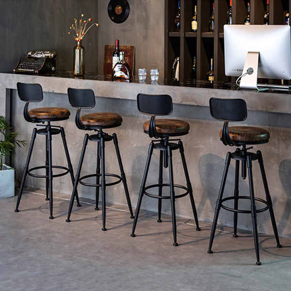 Taburete de bar de hierro con reposapiés de altura ajustable industrial, taburete de cocina de 27,55 pulgadas con patas negras