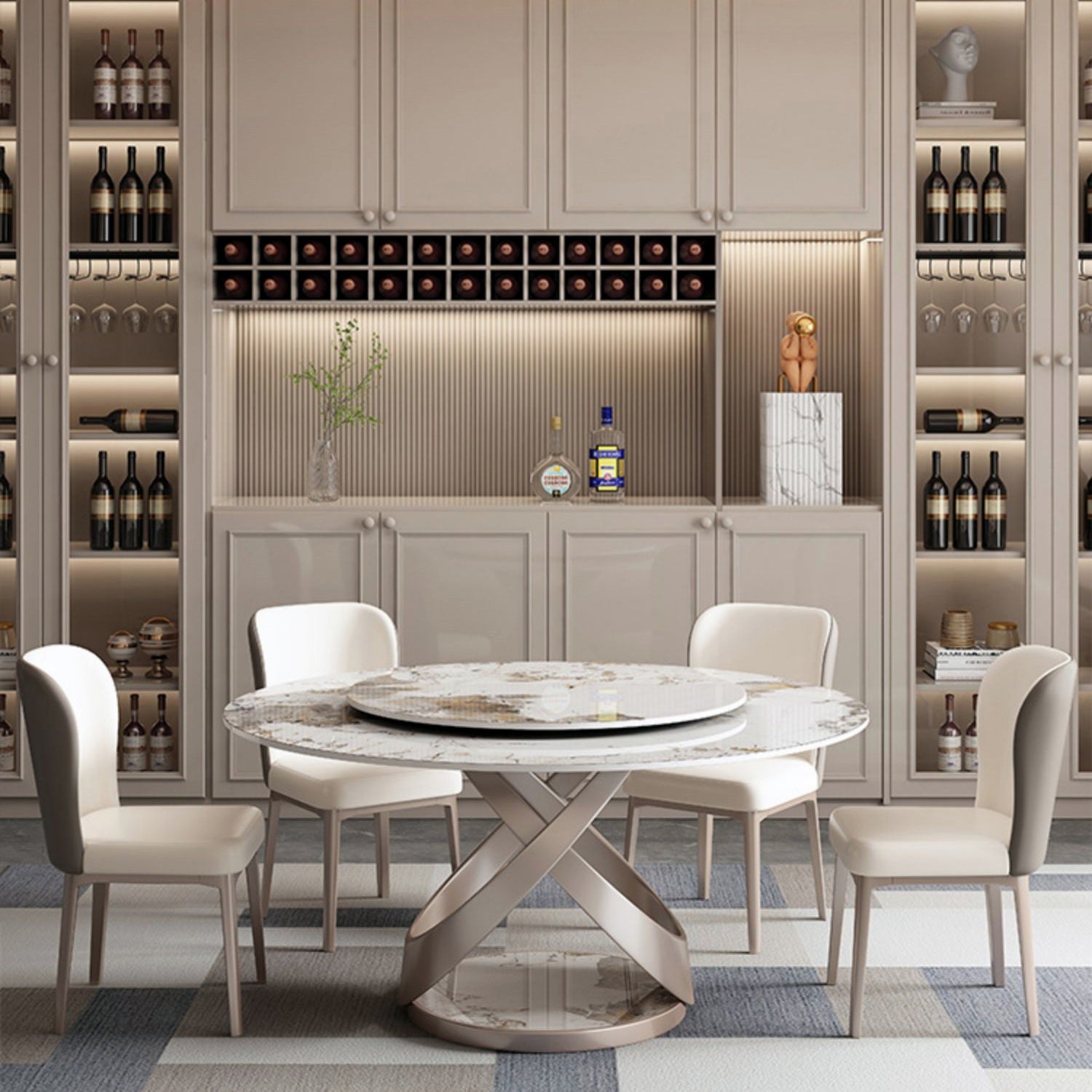 Modern 1/4/5 Pieces Dining Set Round Sintered Stone Dining Table for Dining Room