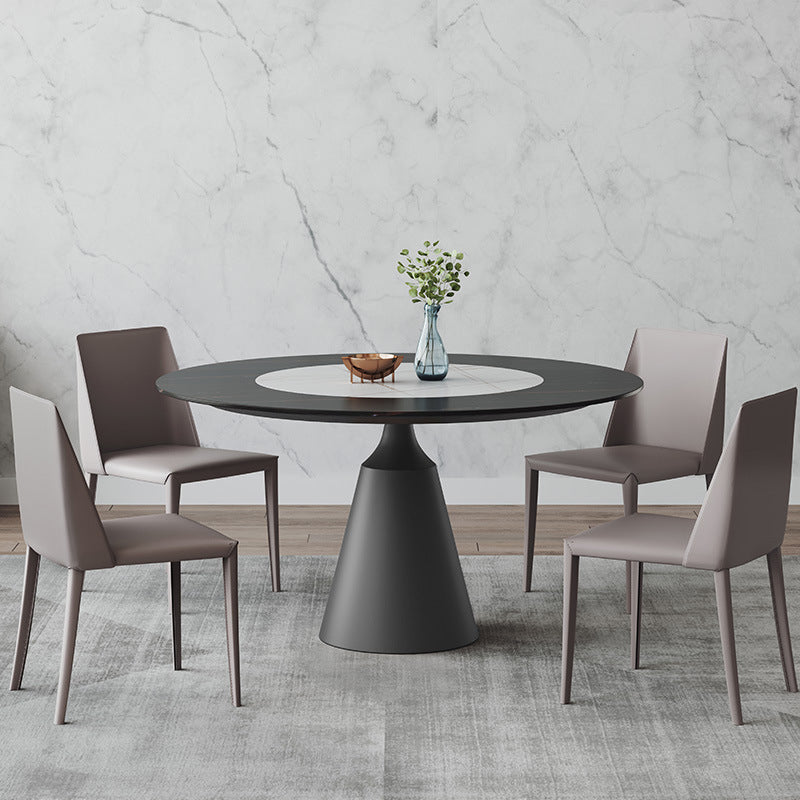Modern 1/3/4/5 Pieces Black Dining Table Set with Sintered Stone Top Round Dinette Set