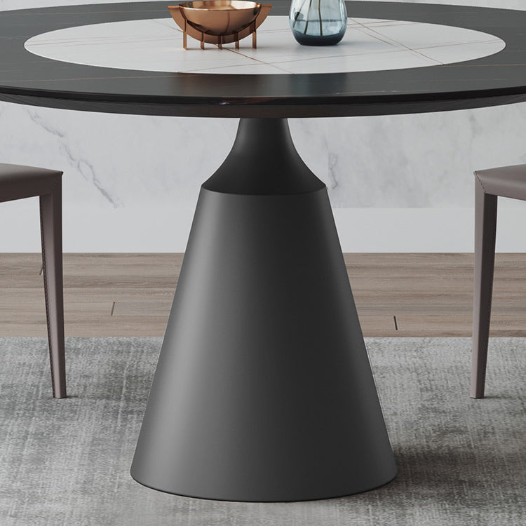 Modern 1/3/4/5 Pieces Black Dining Table Set with Sintered Stone Top Round Dinette Set