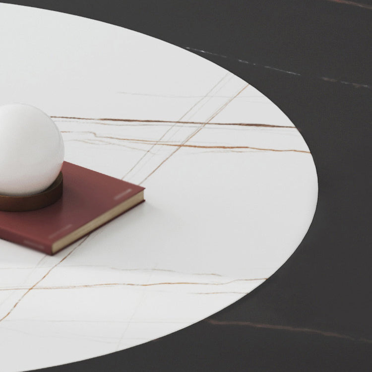 Modern 1/3/4/5 Pieces Black Dining Table Set with Sintered Stone Top Round Dinette Set