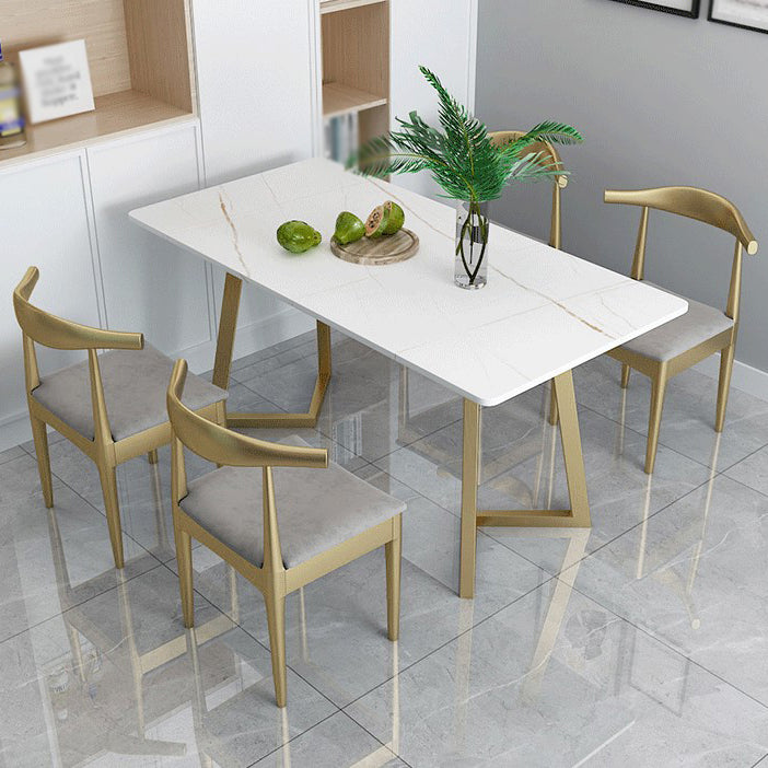 Glam Style 1/5 Pieces Dining Set with Rectangle Stone Top Table for Dining Room