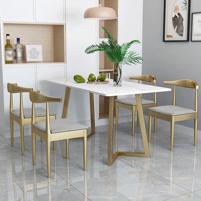 Glam Style 1/5 Pieces Dining Set with Rectangle Stone Top Table for Dining Room