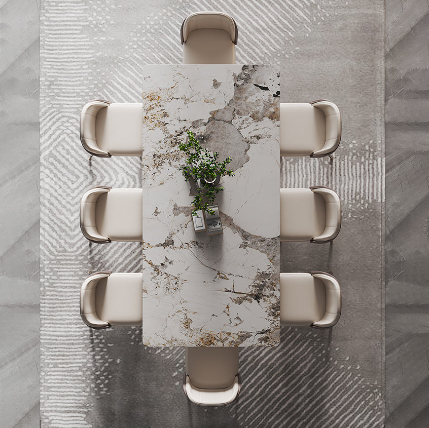 1/4/5/9 Pieces Rectangle Glam Furniture Stone Dining Table Set with Double Pedestal Base