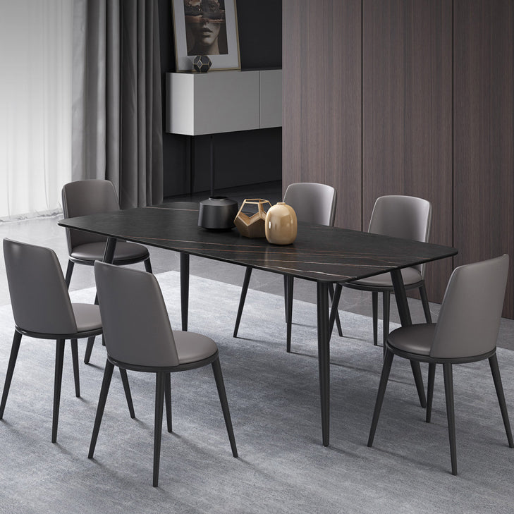 Modern 1/4/6/7 Pieces Black Dining Table Set with Sintered Stone Top Rectangle Dinette Set